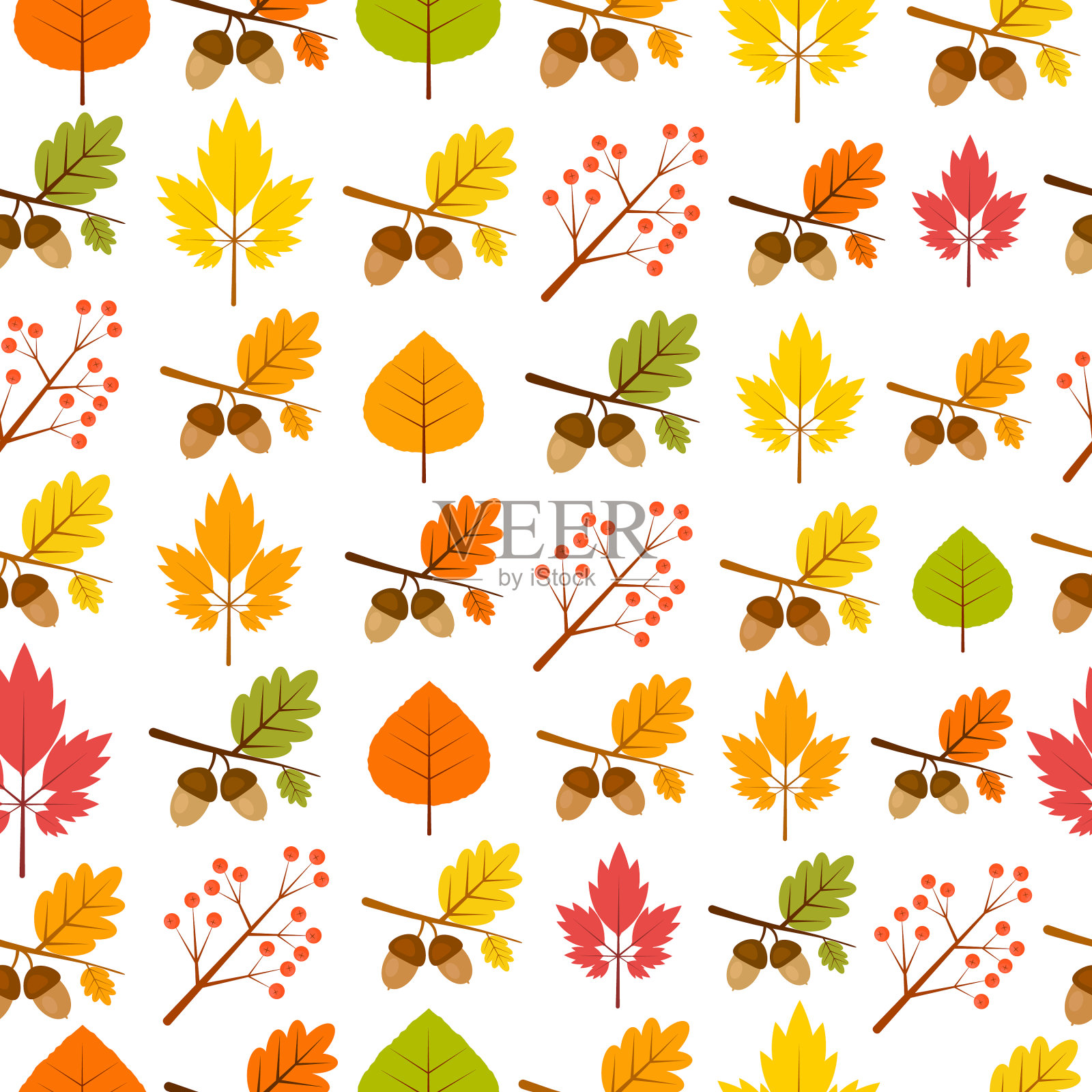 无缝的秋天纹理与树叶山灰插画图片素材