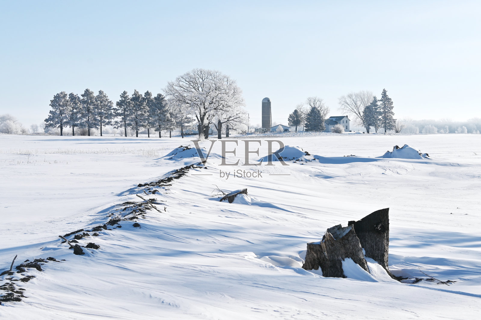 农村的雪堆中照片摄影图片