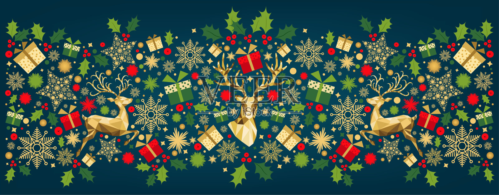 圣诞图案与字母和彩色的树装饰。插画图片素材
