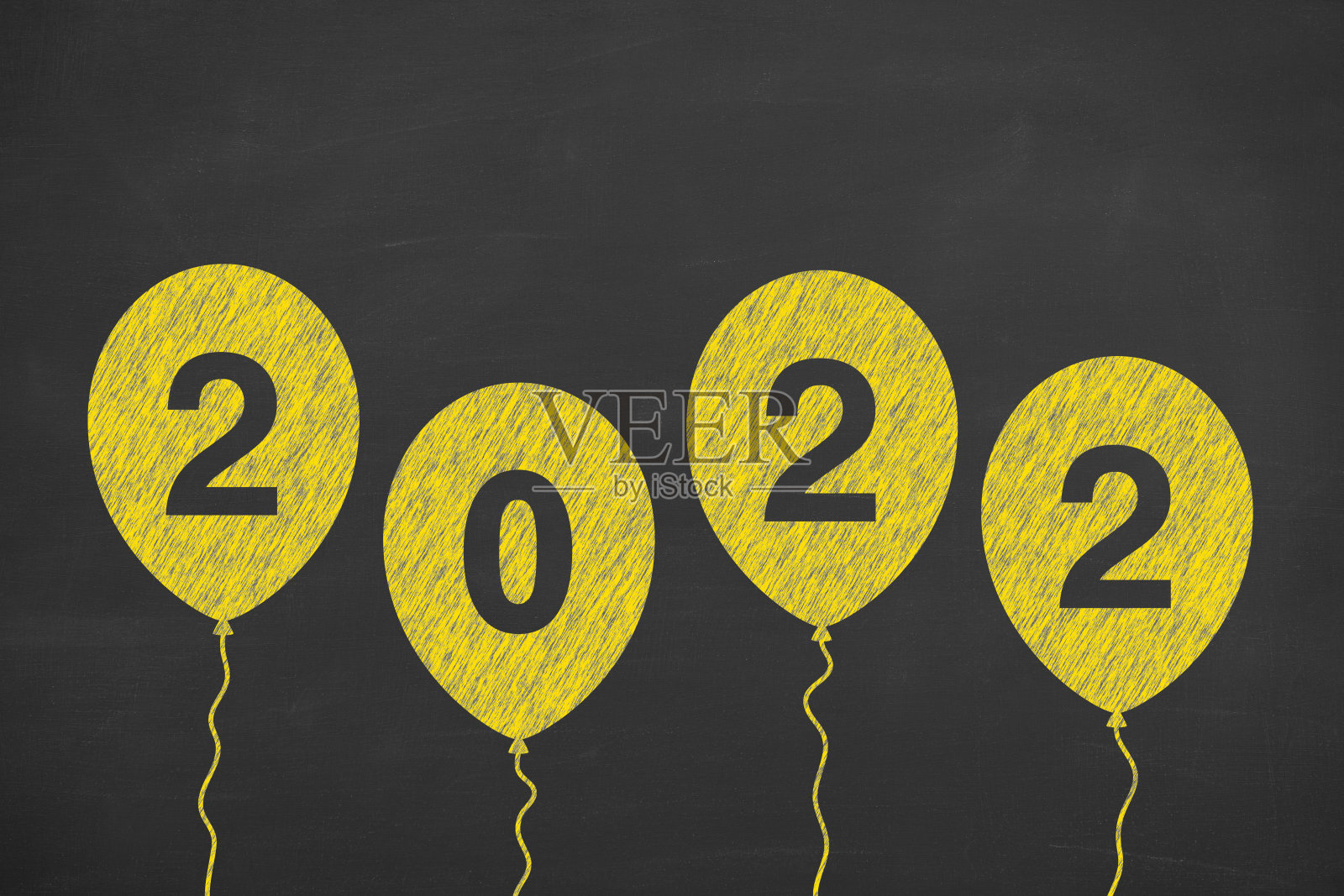 用气球在黑板背景上祝2022年新年快乐照片摄影图片