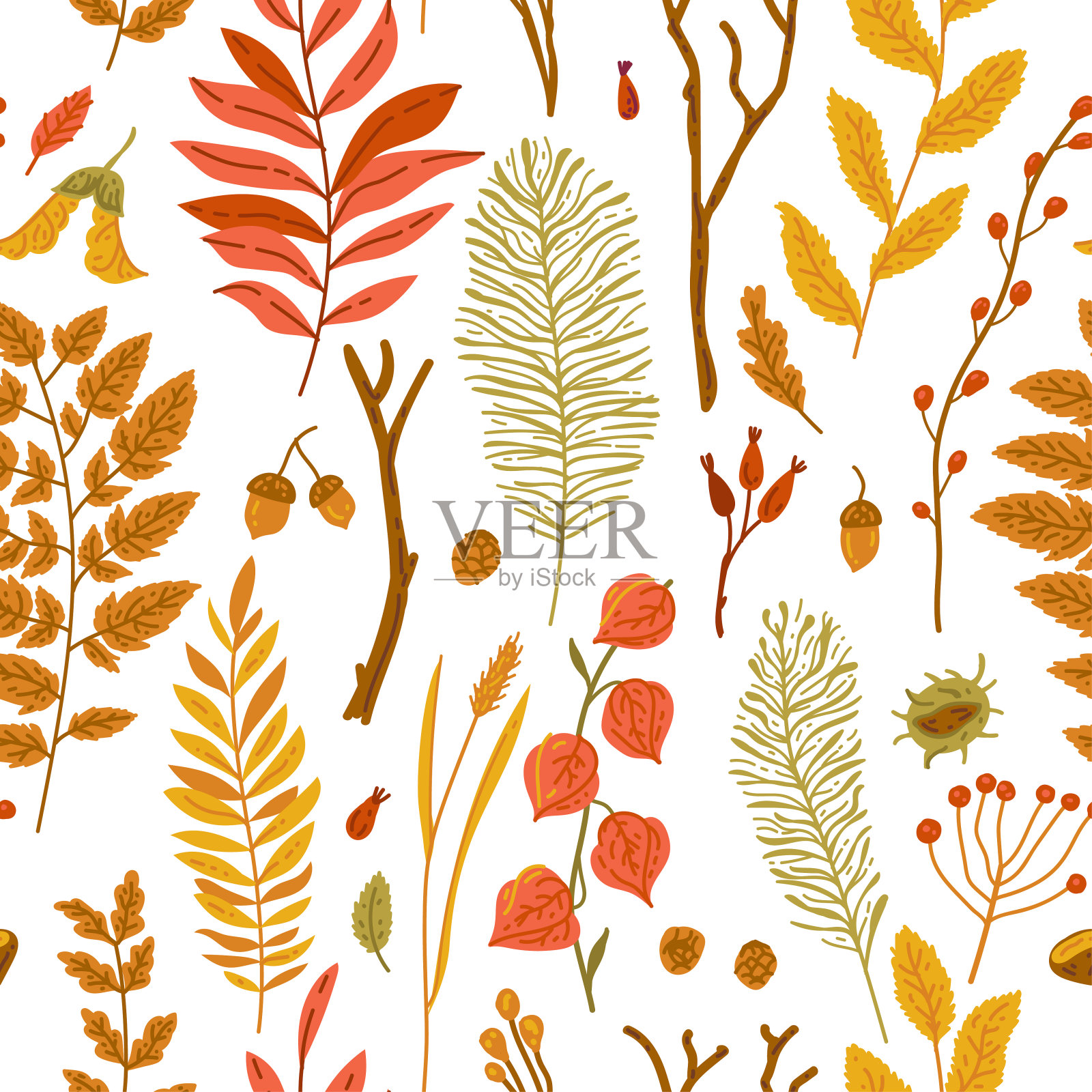 秋叶无缝图案壁纸形象。矢量图插画图片素材