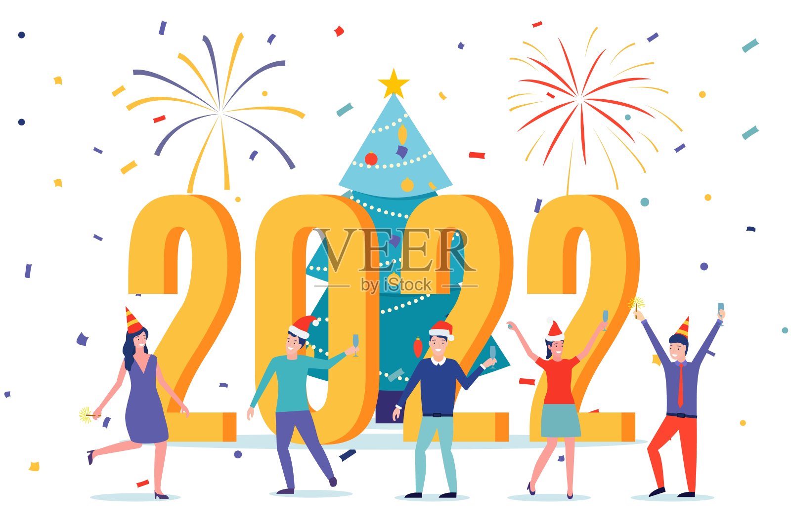 2022年新年快乐贺卡。插画图片素材