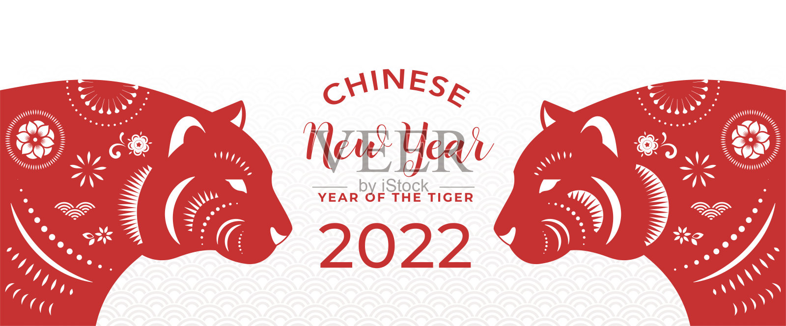 2022年中国新年虎年-中国生肖符号，农历新年概念，现代背景设计设计模板素材