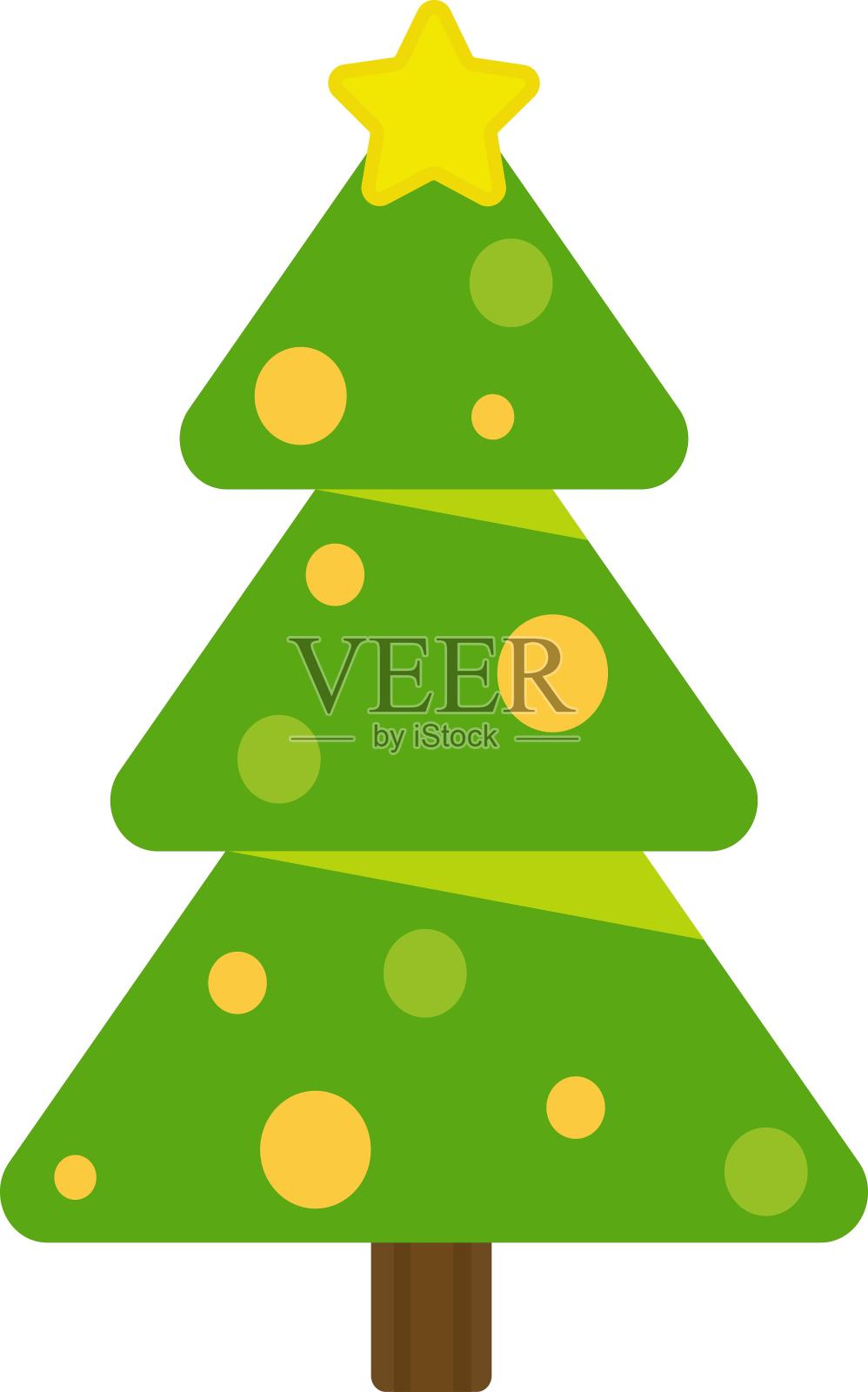 圣诞节星星圣诞树装饰树树木树创意绿色扁平元素设计元素图片