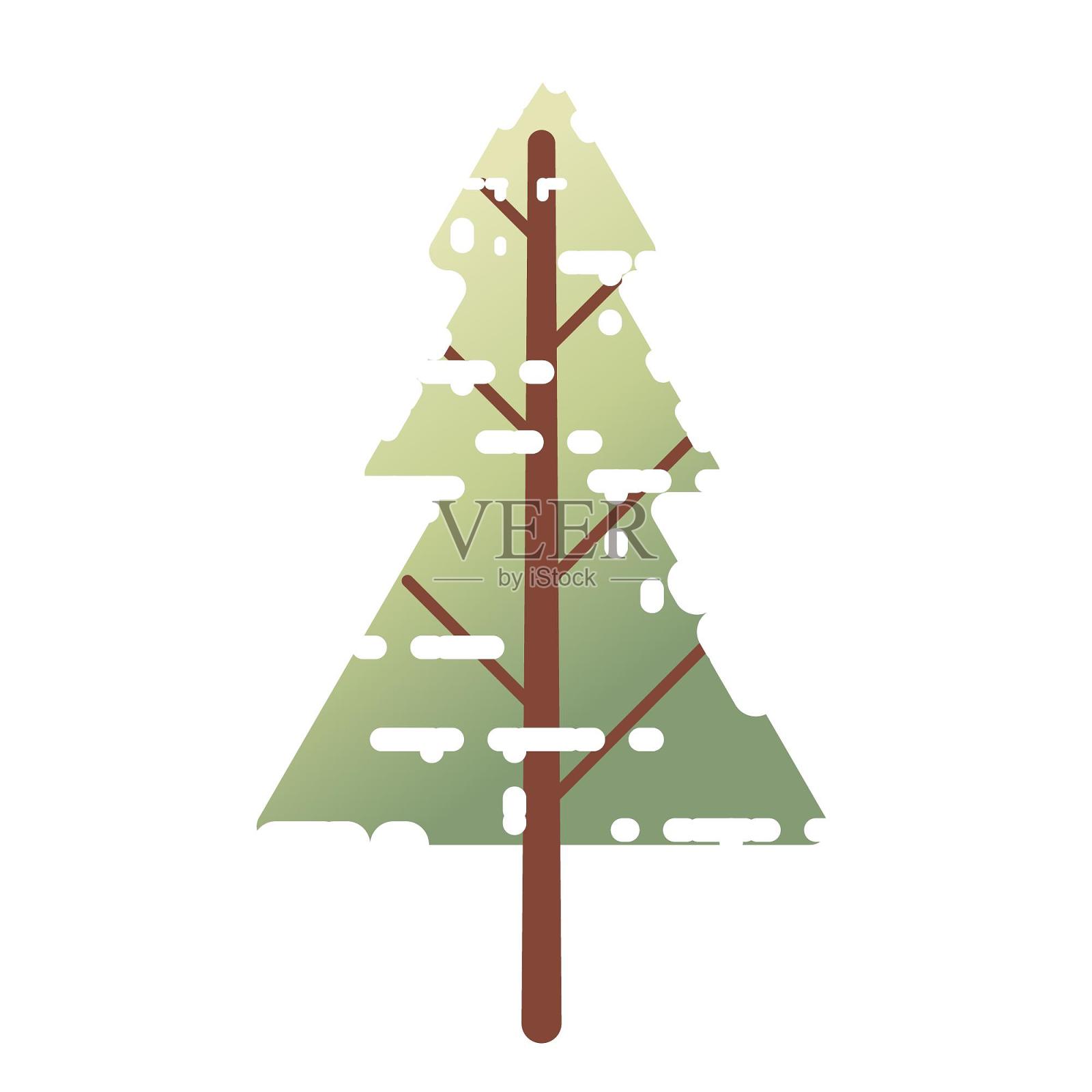圣诞节圣诞树树木树积雪雪彩色扁平元素设计元素图片