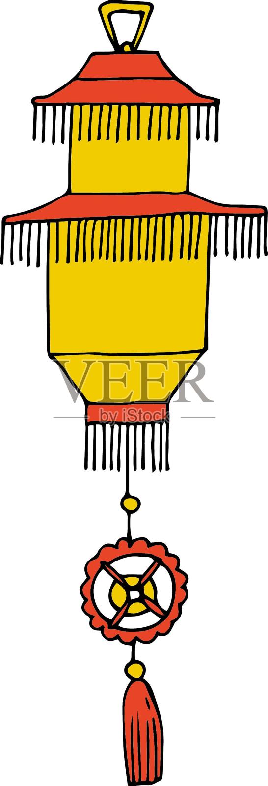 中国风黄色纸灯笼彩色灯笼手绘元素设计元素图片
