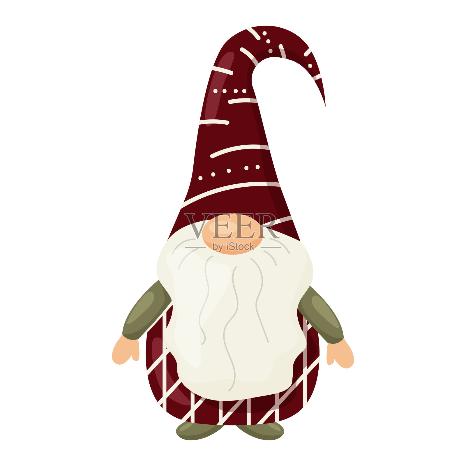 可爱的圣诞侏儒，有胡子，戴着红色的长帽。插画图片素材