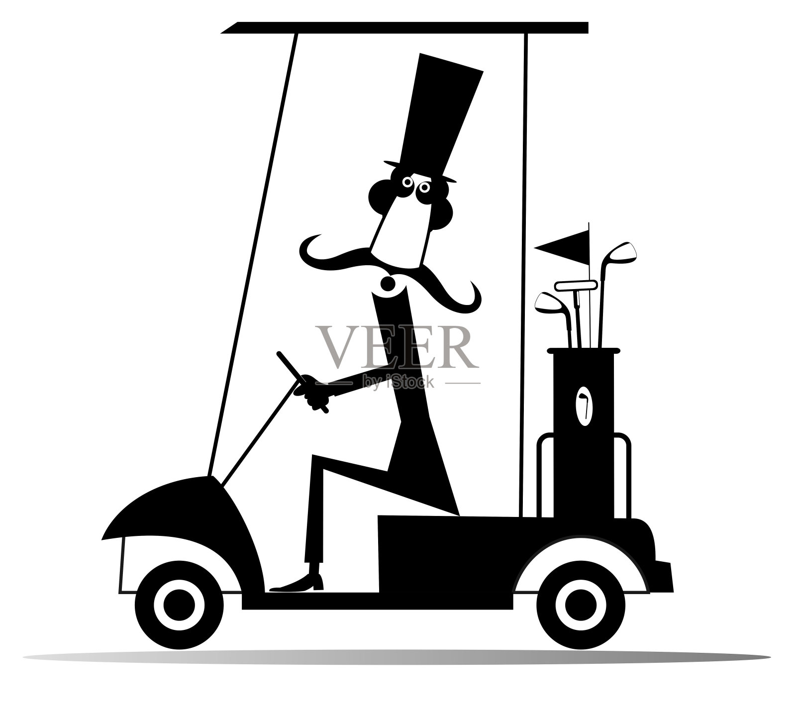 有趣的长胡子男人骑高尔夫球车插图插画图片素材