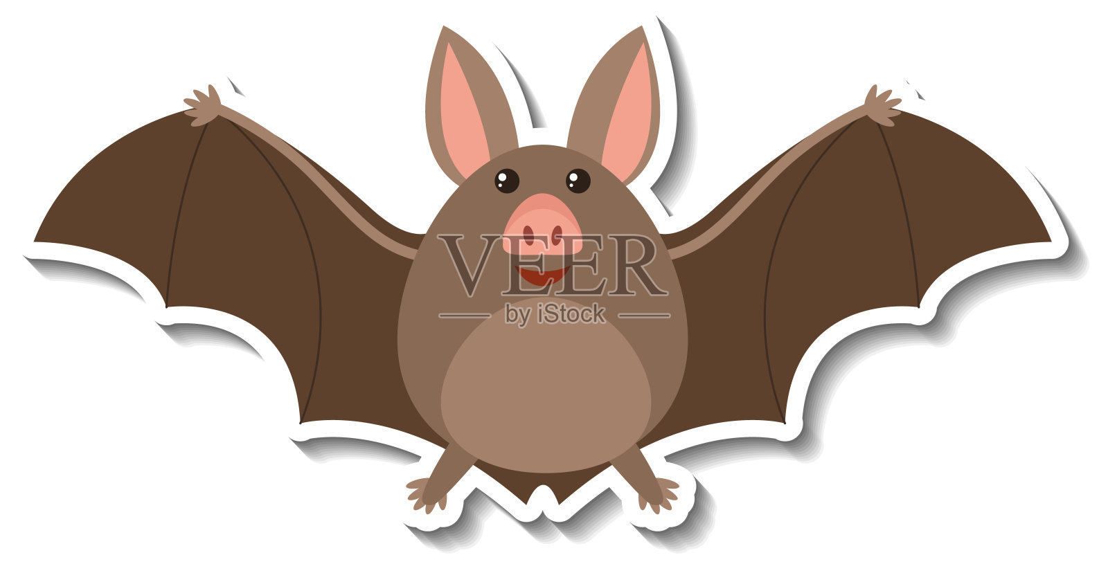 可爱的胖乎乎的蝙蝠动物卡通贴纸插画图片素材
