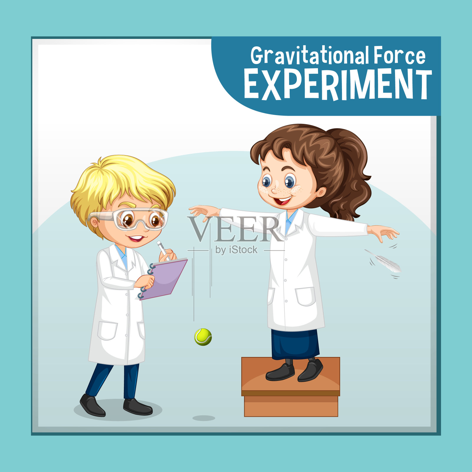 重力实验与科学家儿童卡通人物插画图片素材