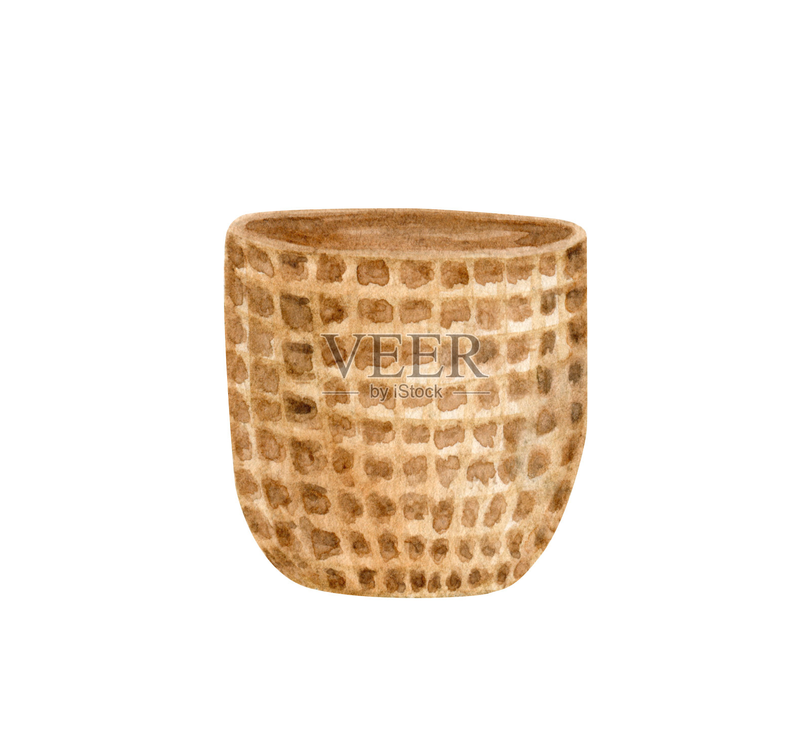 水彩柳条篮子插图。手绘棕色编织容器的家庭装饰孤立的白色背景。生态天然材料设计。波西米亚和乡村木盒子。设计元素图片