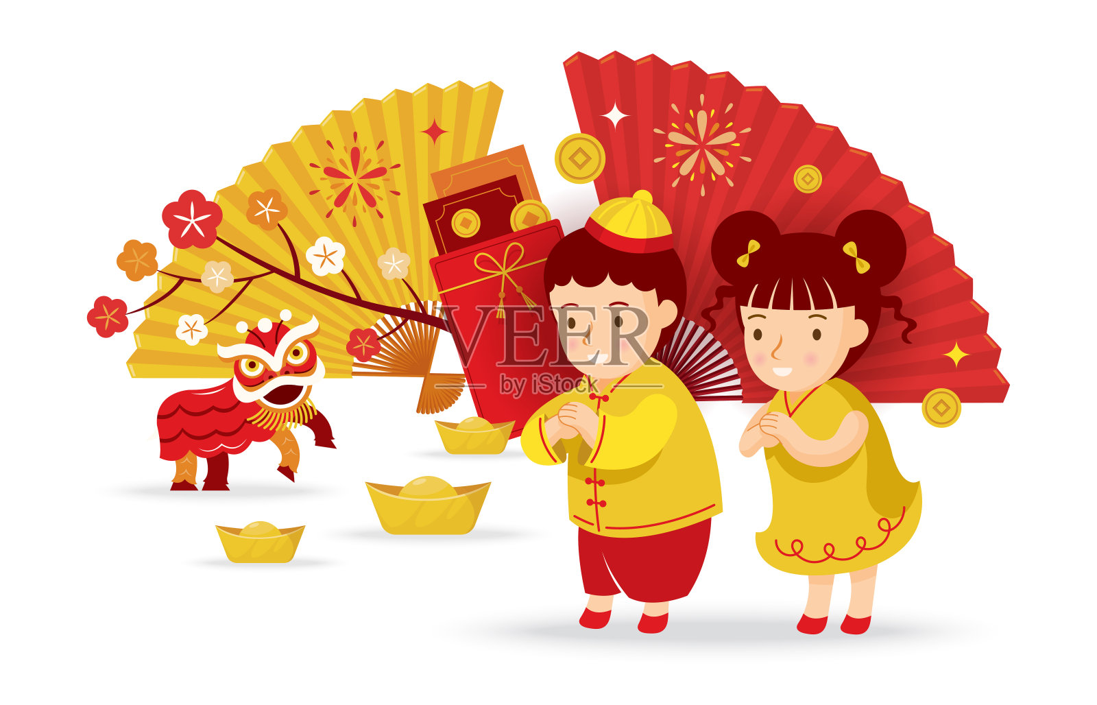 中国的孩子们迎接新年插画图片素材