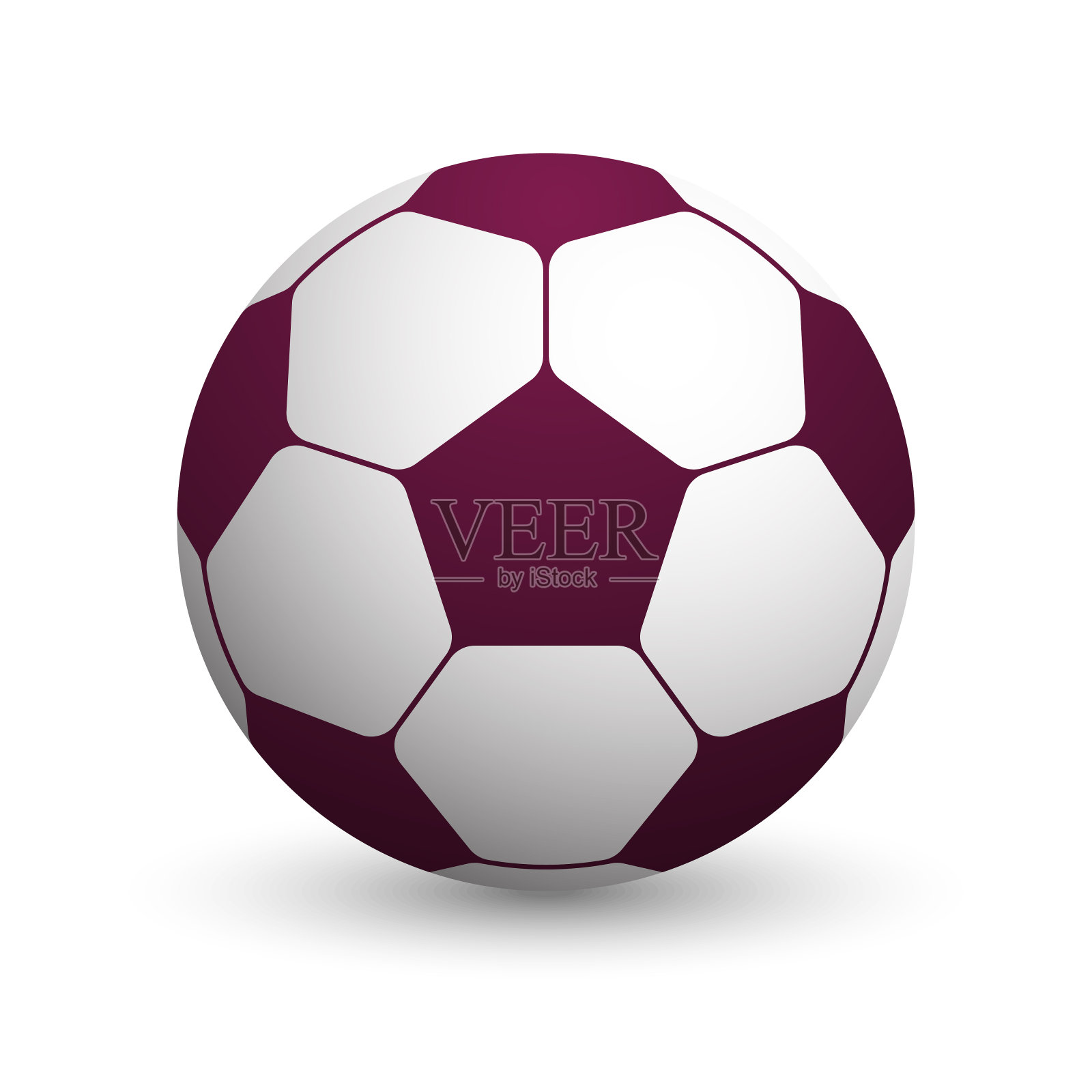 单打足球，为世界体育比赛和杯赛专用，深红色白色底色。2022年足球。现实的三维向量插画图片素材