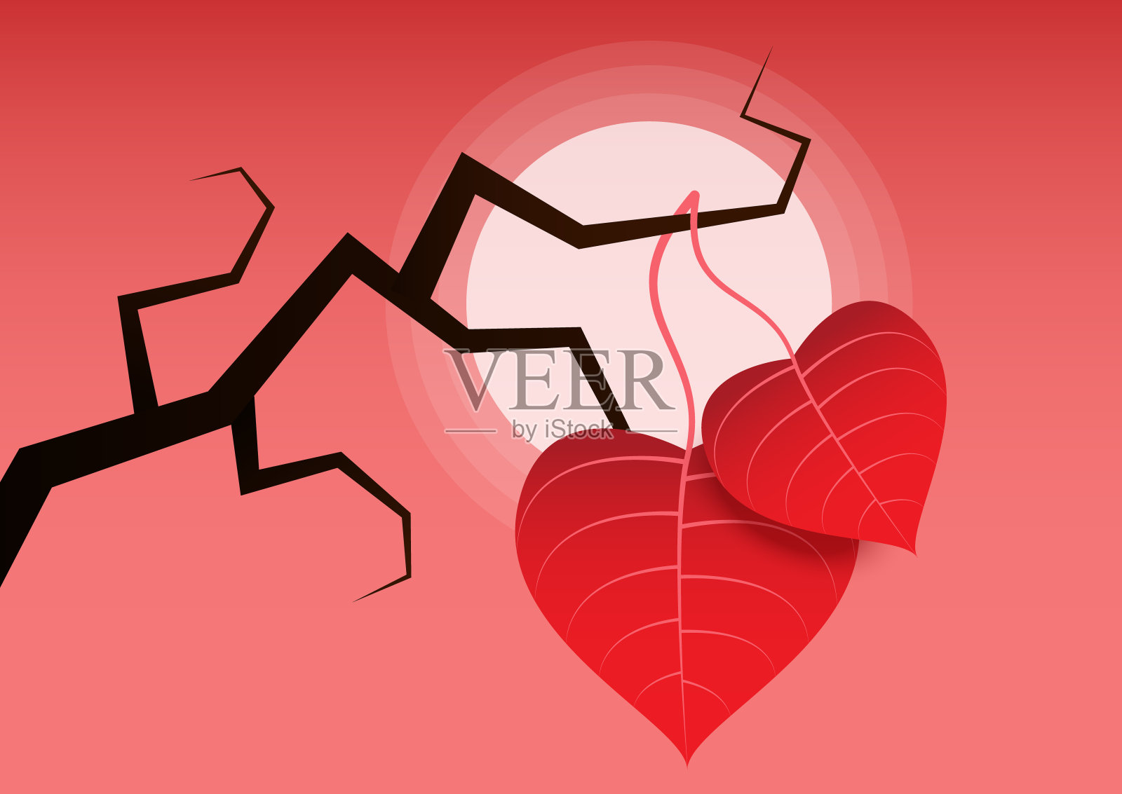 情人节背景装饰与心脏形状的叶子插画图片素材