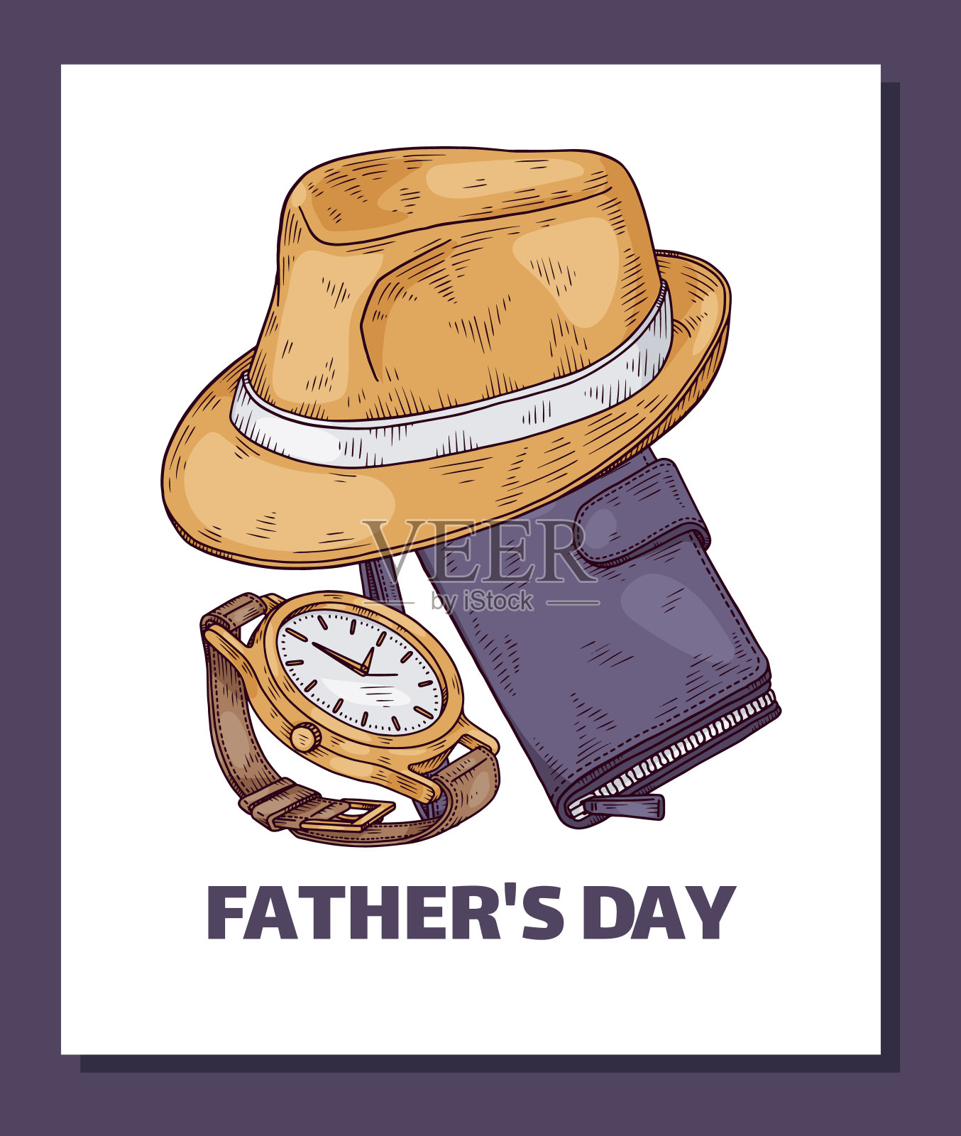 传统的男性配件在父亲节海报手绘素描矢量插图。插画图片素材