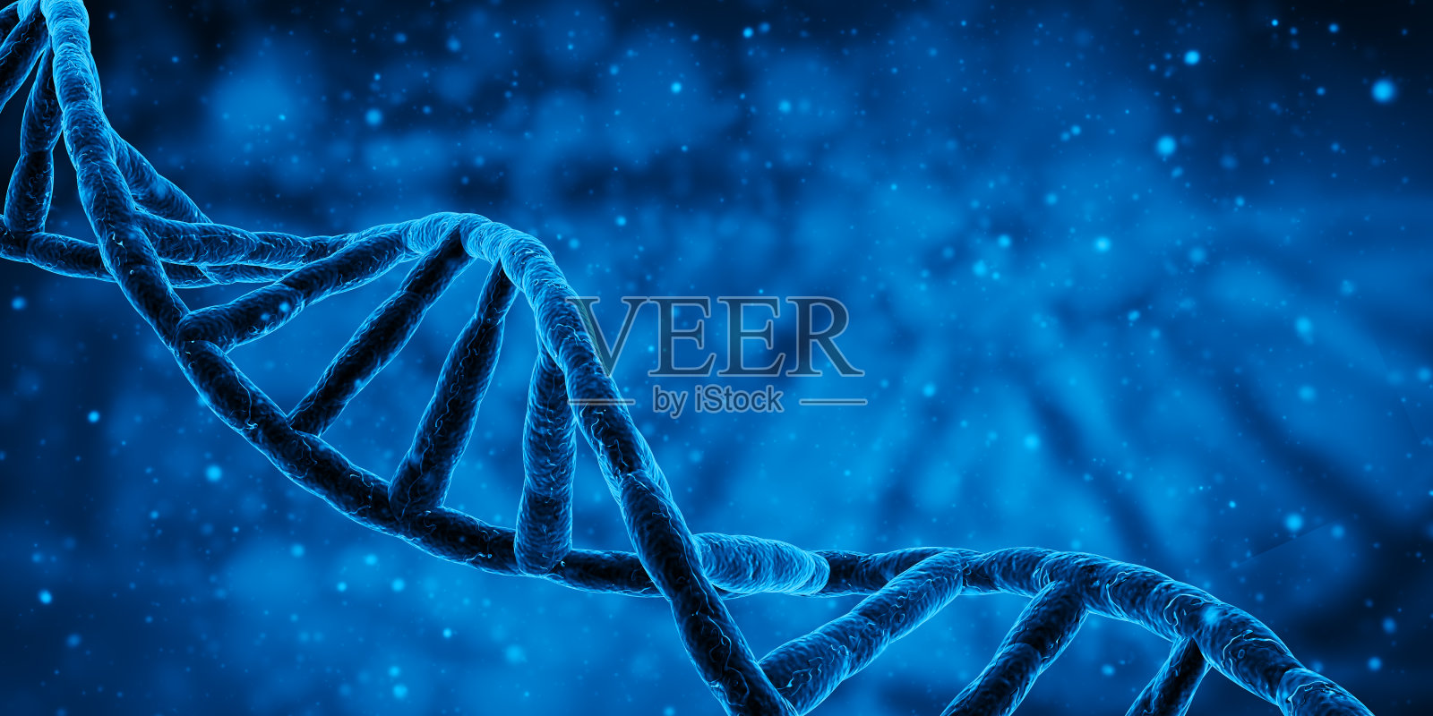蓝色DNA结构科学研究生物学和医学概念。3 d渲染图照片摄影图片