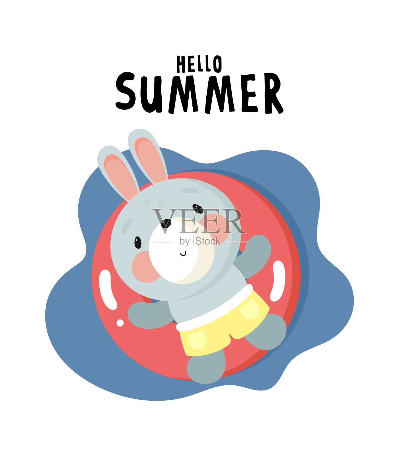 可爱的兔子在橡胶游泳圈。矢量插图在卡通风格。插画图片素材
