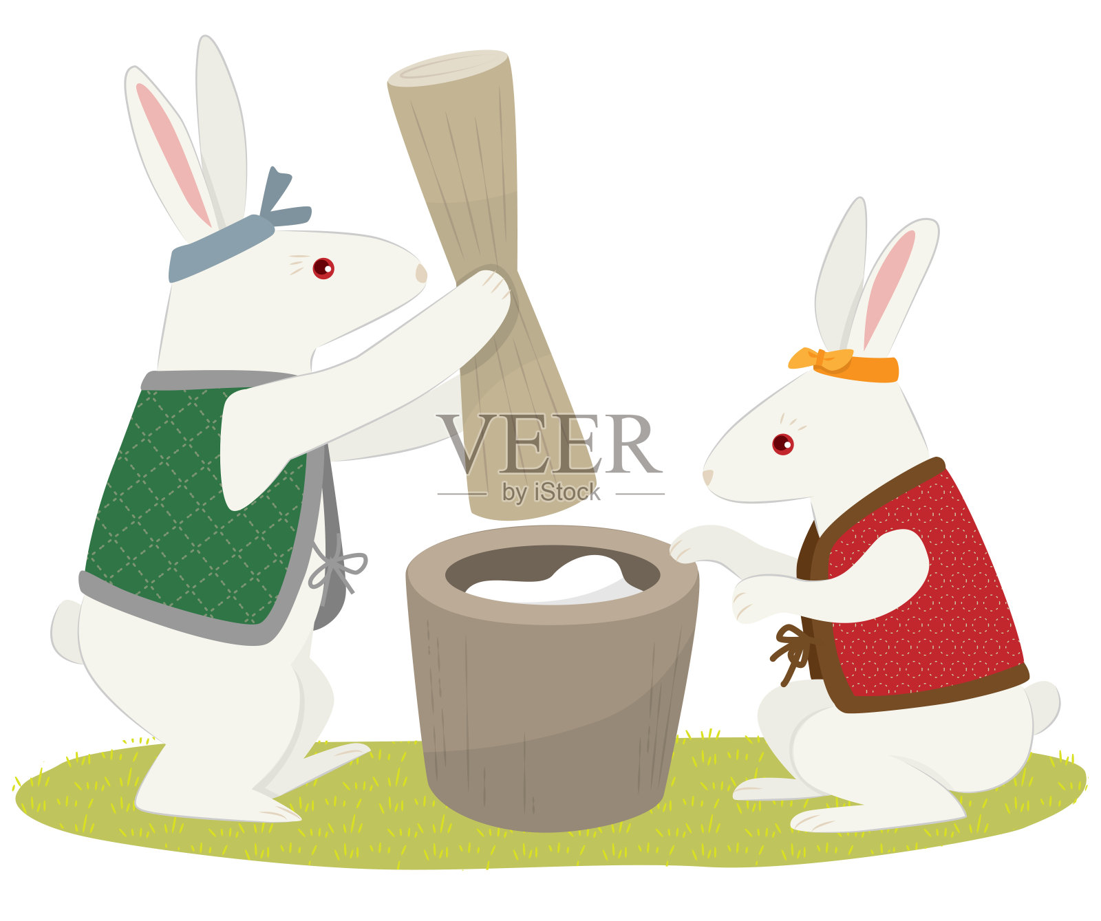 两个大白兔做米糕的矢量插图设计元素图片