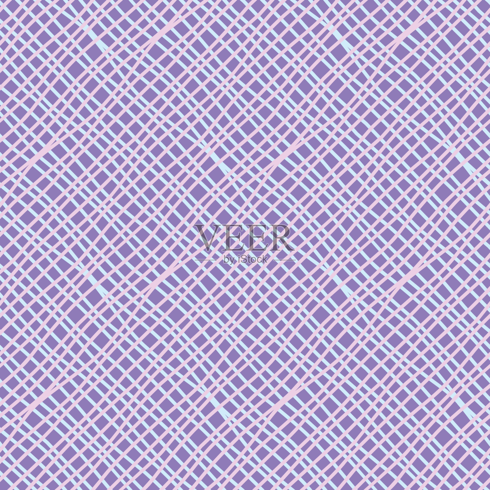 矢量无缝几何抽象图案以浅蓝色、粉色、淡紫色粉彩交叉对角波浪线和条纹为图案的棉织物、细布插画图片素材