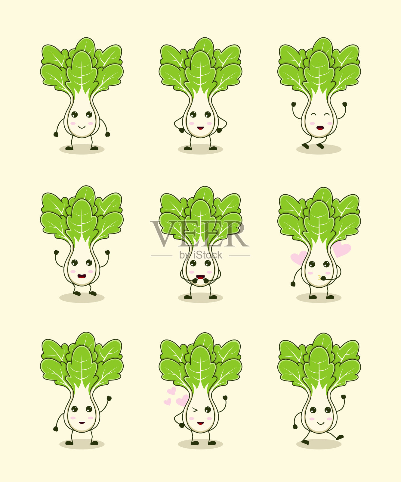 可爱的卡通大白菜在花盆中盆栽插画图片素材_ID:425594201-Veer图库