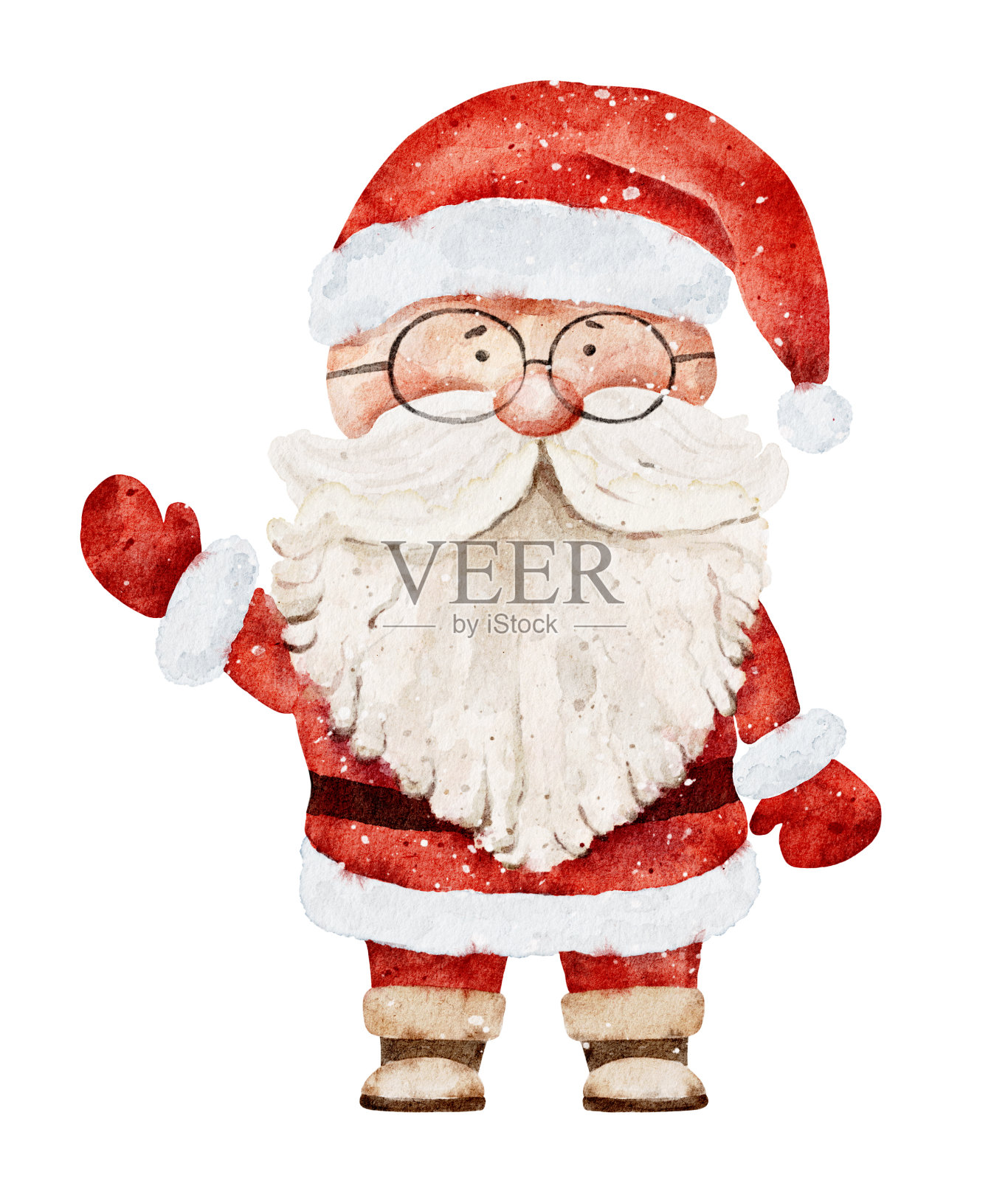 水彩圣诞老人在红色服装和帽子孤立在白色背景。插画图片素材