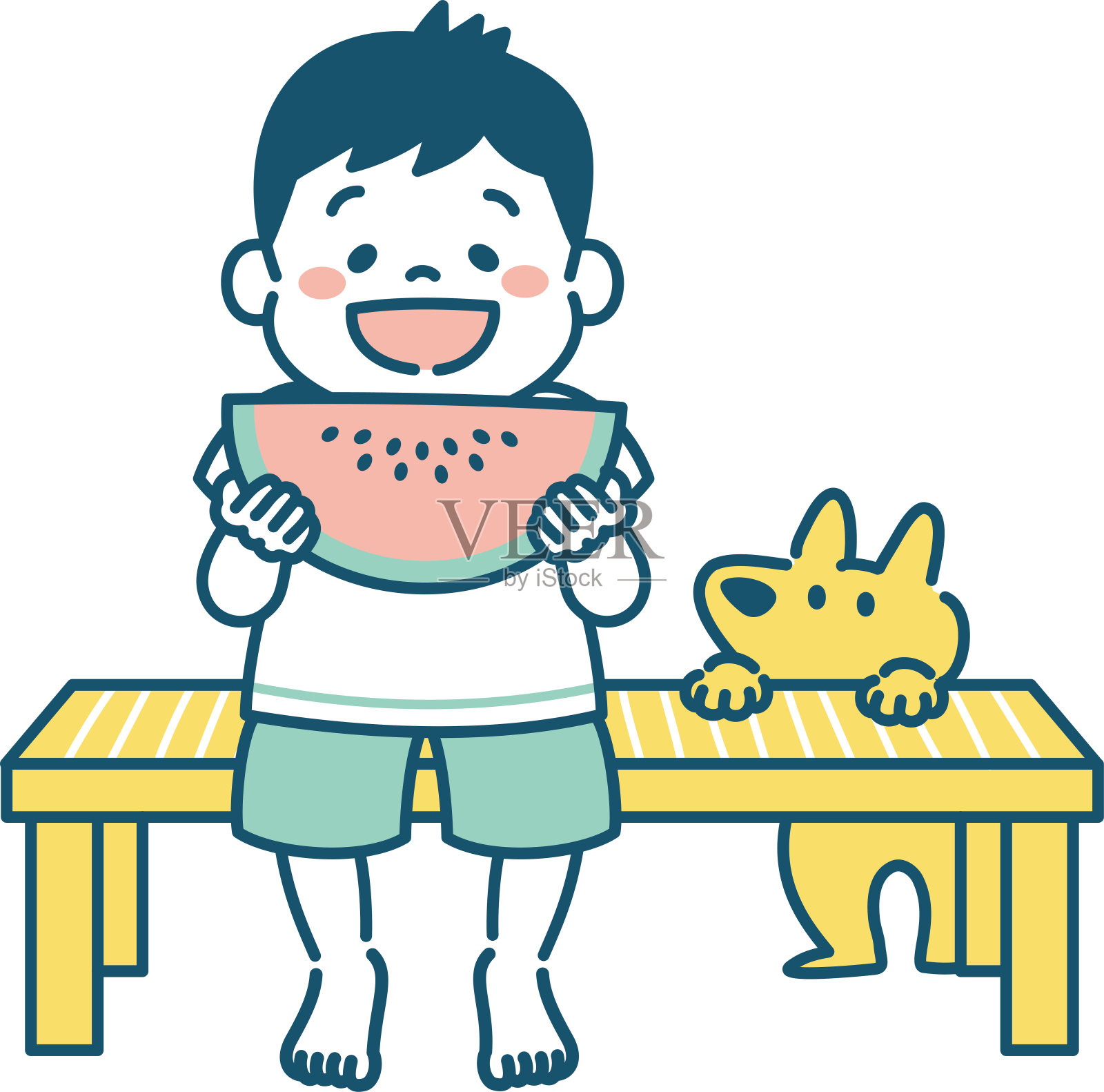 男孩吃西瓜的插图插画图片素材
