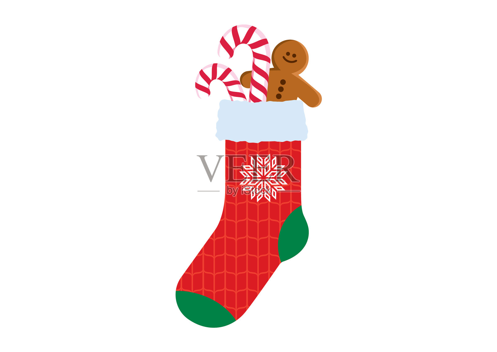 红色圣诞袜，糖果手杖和姜饼设计元素图片