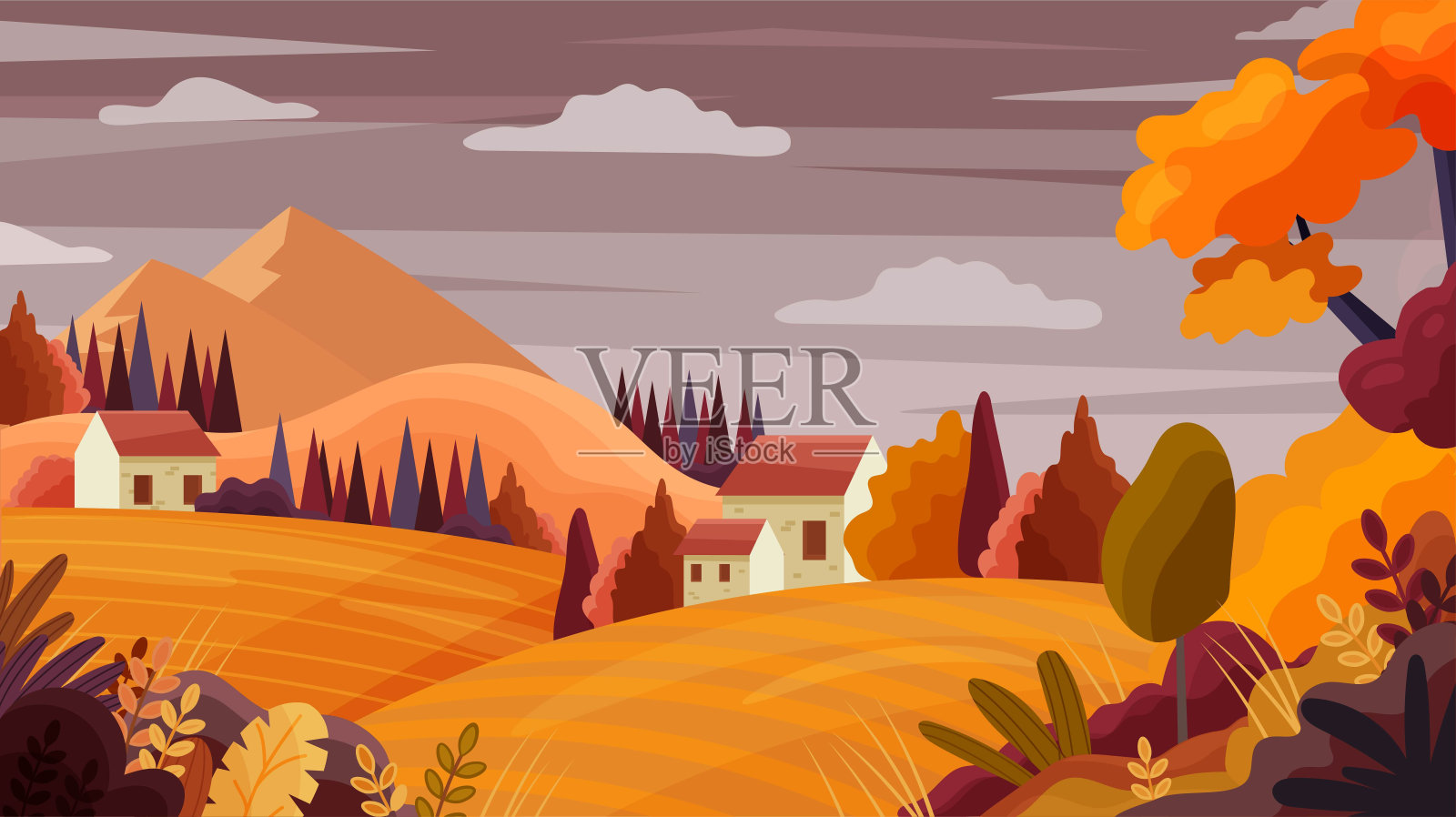 秋季景观概念插画图片素材