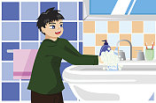 男孩用肥皂洗手图片素材