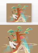 国潮仙鹤松树重阳节元素符号图片
