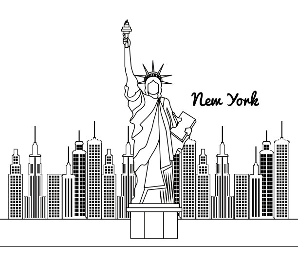 美国纽约简笔画图片