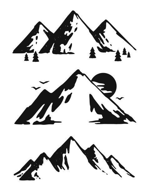 三幅黑白相间的山的图像图片下载