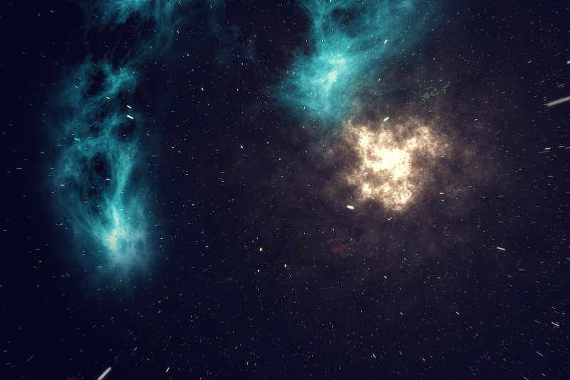 夜空中布满了星星和星云，宇宙中的空间尘埃。三维渲染图片下载