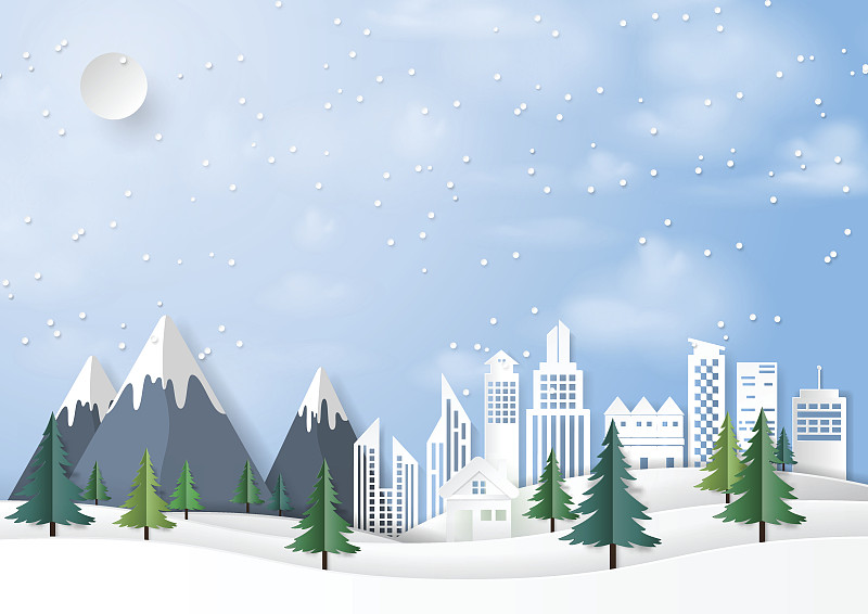 冬季城市景观纸艺术背景图片下载