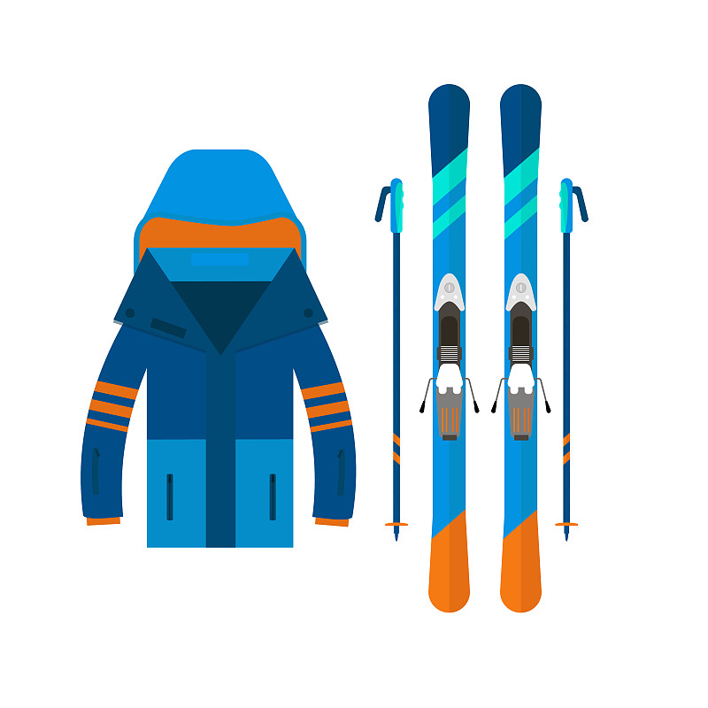 冬季运动图标夹克和滑雪。滑雪和单板滑雪成套设备图片素材