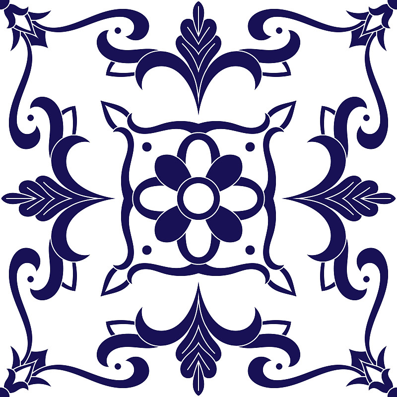 代尔夫特荷兰瓷砖图案向量与蓝色和白色的装饰图片下载