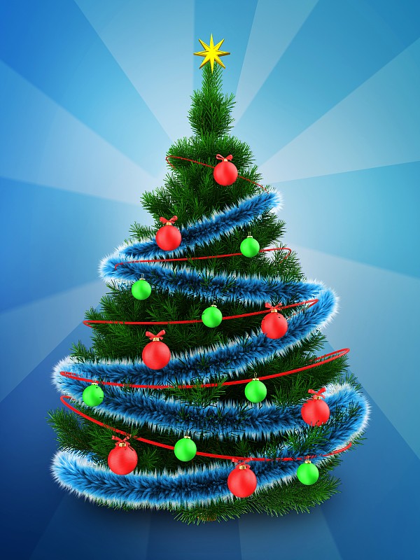 3d深绿色的圣诞树在蓝色图片素材